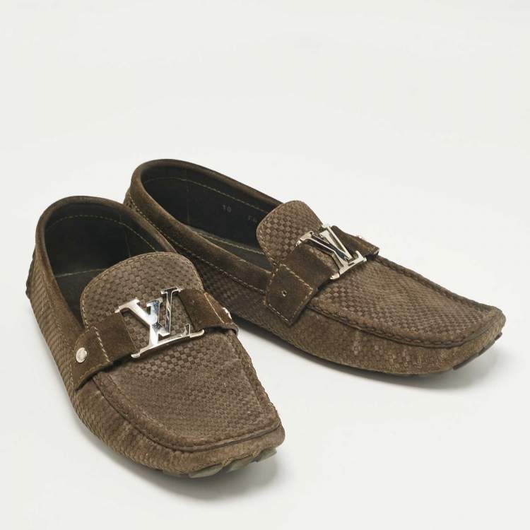 Pre Owned Louis Vuitton Green Suede Monte Carlo Loafers Size 44