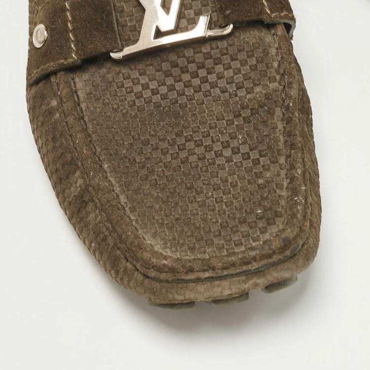 Pre Owned Louis Vuitton Green Suede Monte Carlo Loafers Size 44