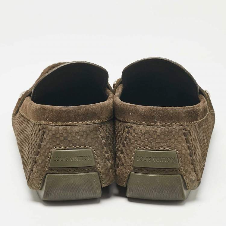 Pre Owned Louis Vuitton Green Suede Monte Carlo Loafers Size 44