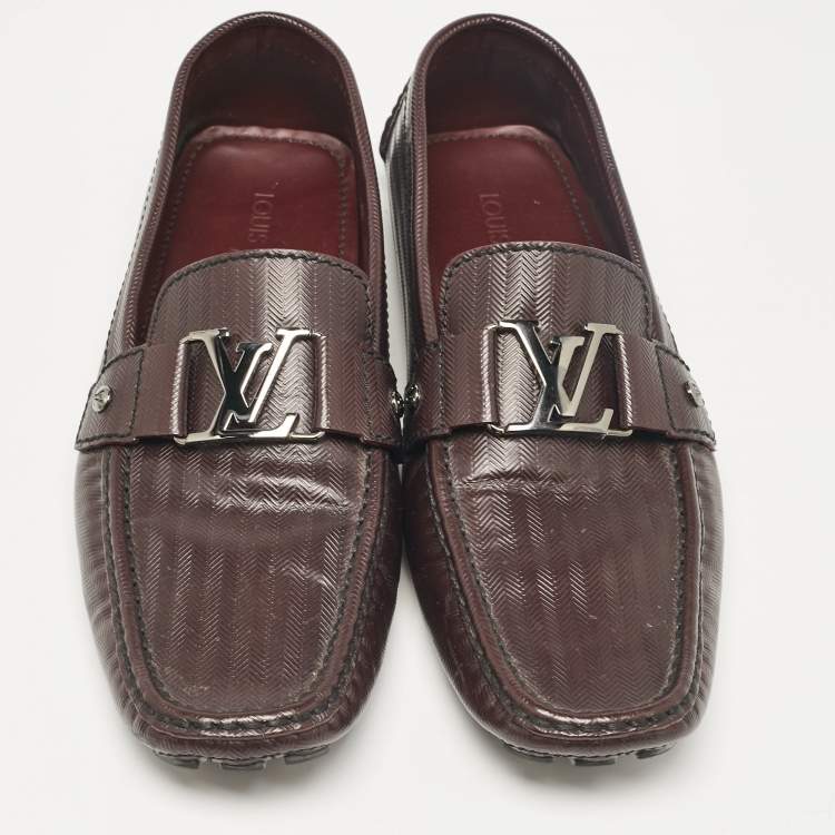 Pre Owned Louis Vuitton Burgundy Leather Monte Carlo Driver Loafers Size 43