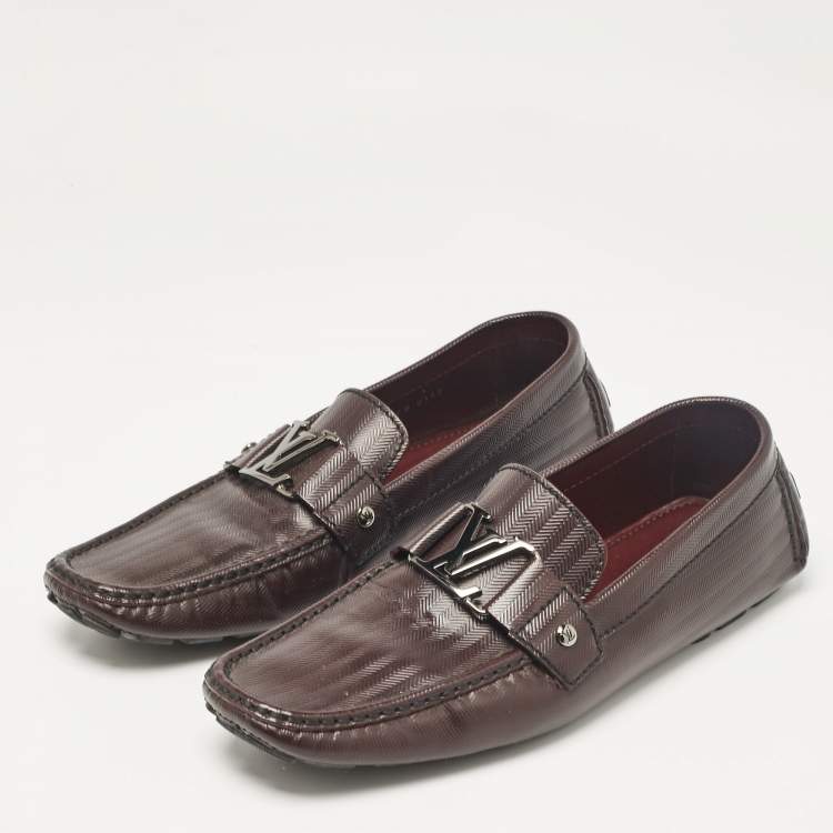 Pre Owned Louis Vuitton Burgundy Leather Monte Carlo Driver Loafers Size 43