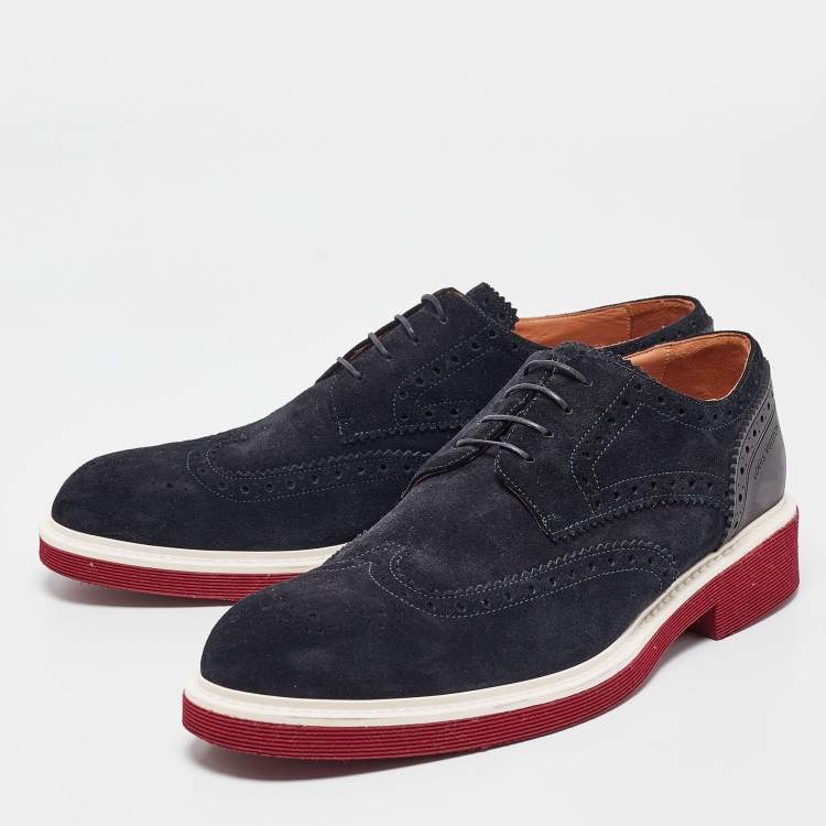 Pre Owned Louis Vuitton Black Nubuck Leather and Suede Derby Size 42.5