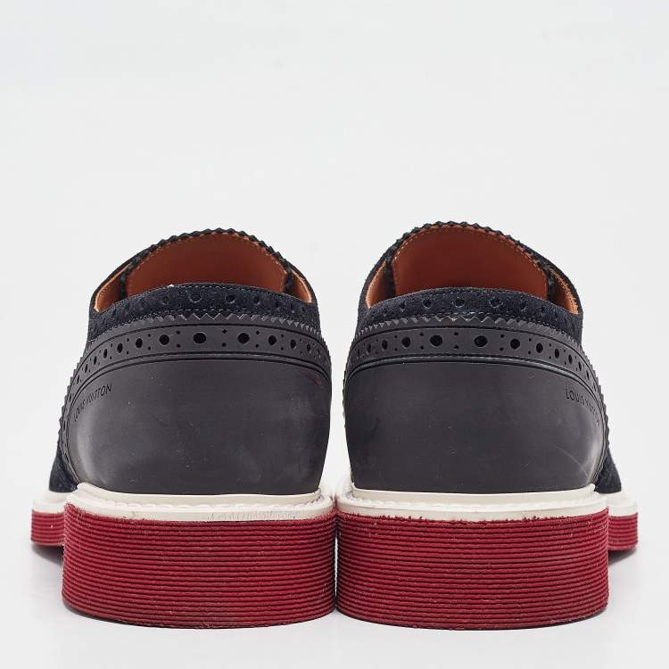 Pre Owned Louis Vuitton Black Nubuck Leather and Suede Derby Size 42.5
