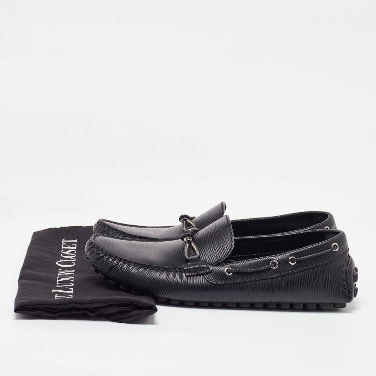 Pre Owned Louis Vuitton Black Epi Leather Braid Knot Detail Loafers Size 41.5