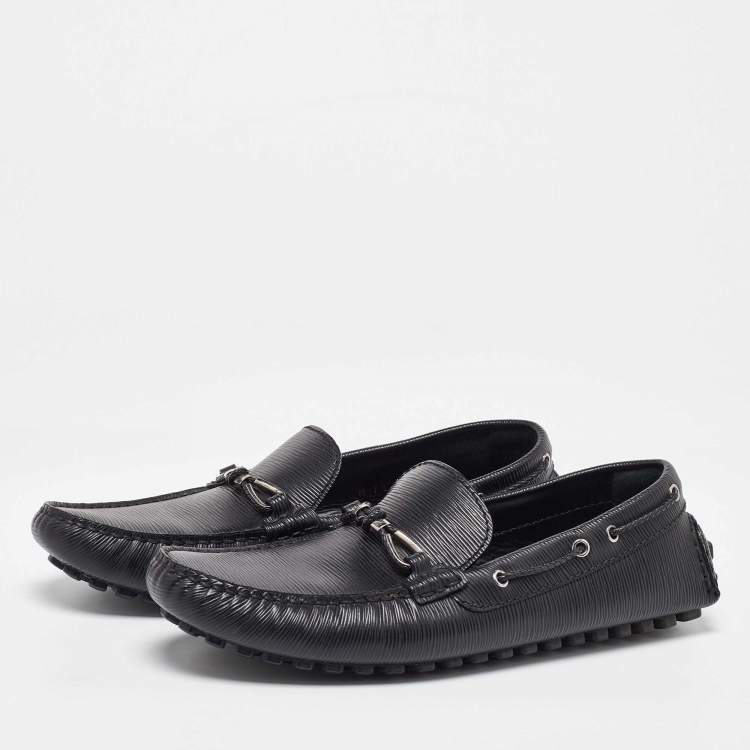 Pre Owned Louis Vuitton Black Epi Leather Braid Knot Detail Loafers Size 41.5