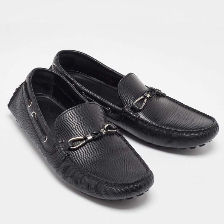 Pre Owned Louis Vuitton Black Epi Leather Braid Knot Detail Loafers Size 41.5
