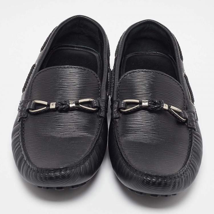 Pre Owned Louis Vuitton Black Epi Leather Braid Knot Detail Loafers Size 41.5