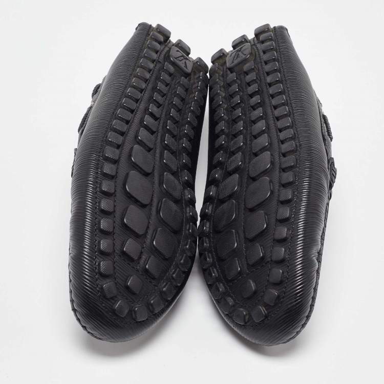 Pre Owned Louis Vuitton Black Epi Leather Braid Knot Detail Loafers Size 41.5