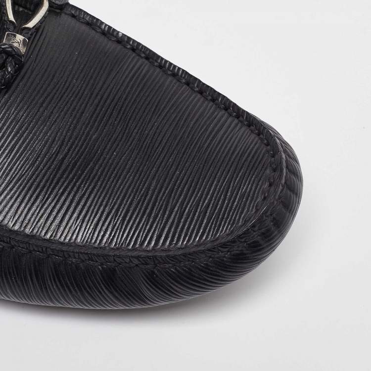 Pre Owned Louis Vuitton Black Epi Leather Braid Knot Detail Loafers Size 41.5