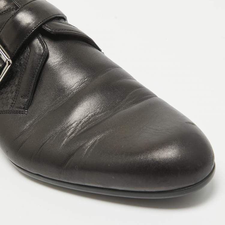 Pre Owned Louis Vuitton Black Leather Buckle Loafers Size 42.5