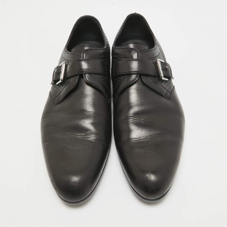 Pre Owned Louis Vuitton Black Leather Buckle Loafers Size 42.5
