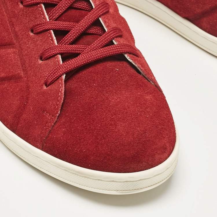 مملوكة مسبقًا Louis Vuitton Burgundy Leather Suede Lace Up Sneakers Size 43