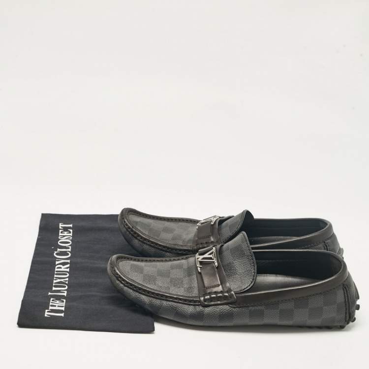 Pre Owned Louis Vuitton Grey/Black Damier Ebene Canvas Hockenheim Loafers Size 42