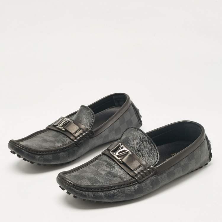 Pre Owned Louis Vuitton Grey/Black Damier Ebene Canvas Hockenheim Loafers Size 42