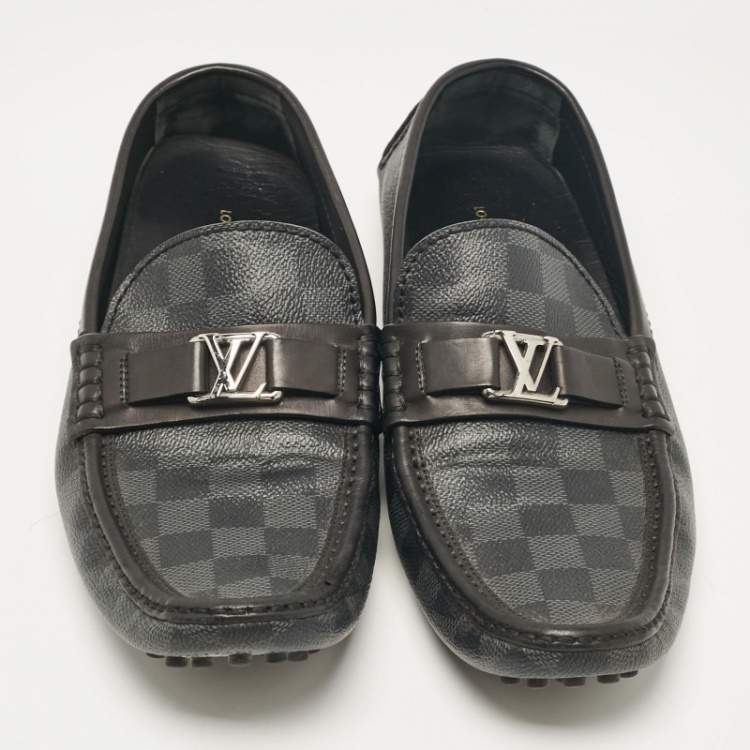 Pre Owned Louis Vuitton Grey/Black Damier Ebene Canvas Hockenheim Loafers Size 42