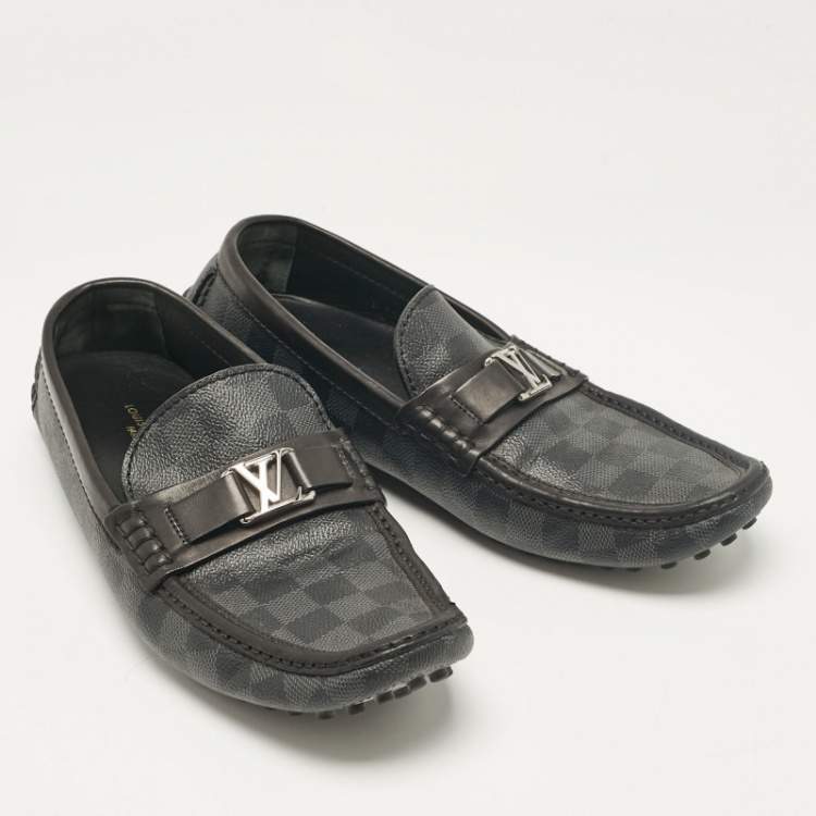 Pre Owned Louis Vuitton Grey/Black Damier Ebene Canvas Hockenheim Loafers Size 42