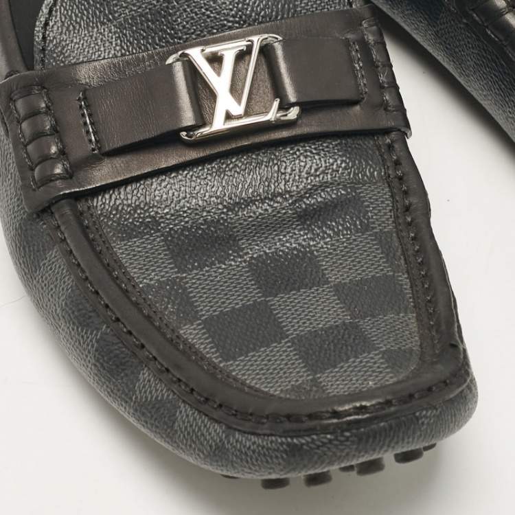 Pre Owned Louis Vuitton Grey/Black Damier Ebene Canvas Hockenheim Loafers Size 42