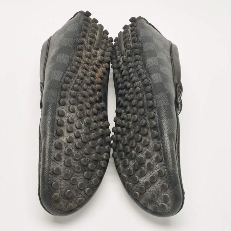 Pre Owned Louis Vuitton Grey/Black Damier Ebene Canvas Hockenheim Loafers Size 42