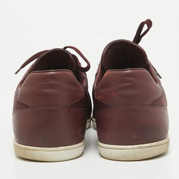Pre Owned Louis Vuitton Burgundy Leather and Neoprene Low Top Sneakers Size 43