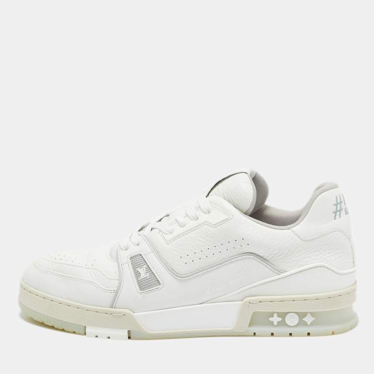 Pre Owned Louis Vuitton White Leather LV Trainer Lace Up Sneakers Size 42