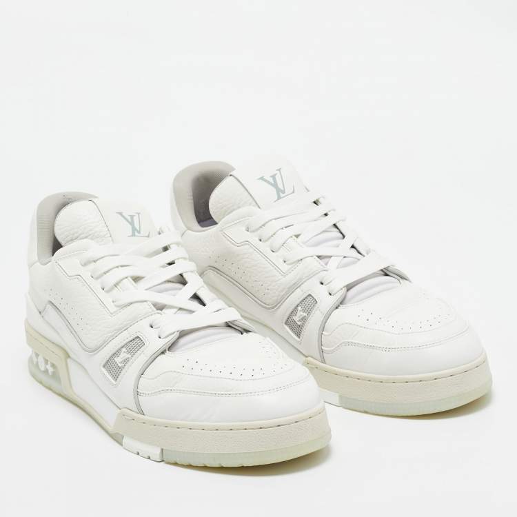 Pre Owned Louis Vuitton White Leather LV Trainer Lace Up Sneakers Size 42