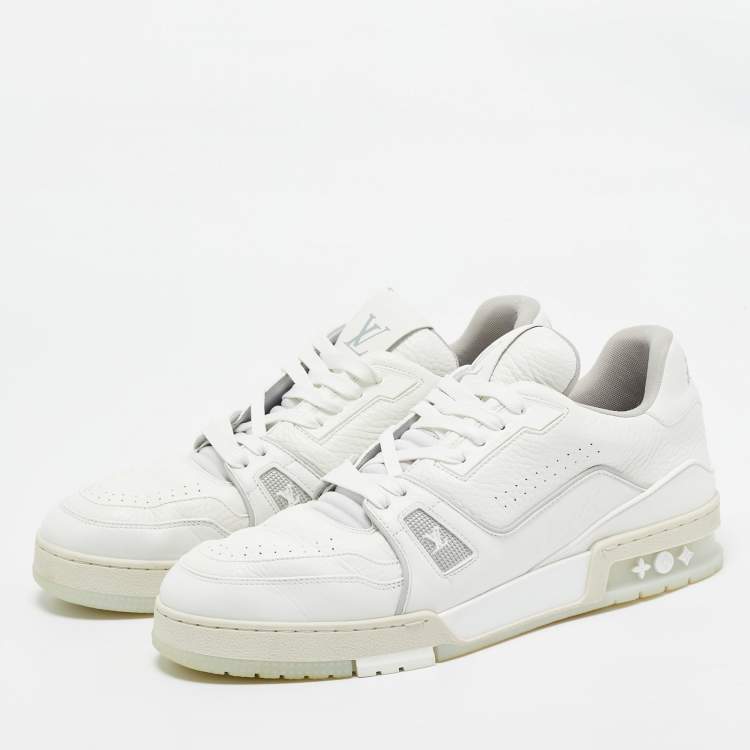 Pre Owned Louis Vuitton White Leather LV Trainer Lace Up Sneakers Size 42