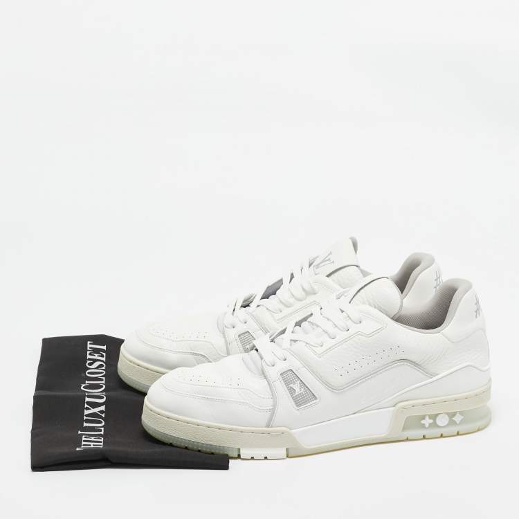 Pre Owned Louis Vuitton White Leather LV Trainer Lace Up Sneakers Size 42