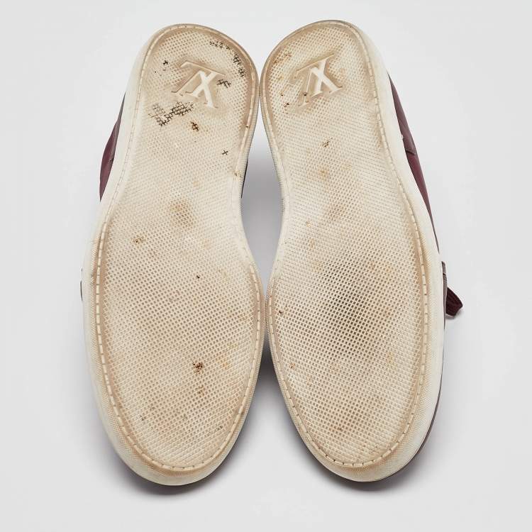 Pre Owned Louis Vuitton Burgundy Leather Victoire Lace Up Sneakers Size 44
