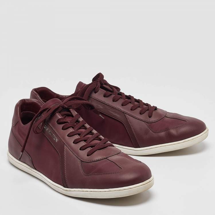 Pre Owned Louis Vuitton Burgundy Leather Victoire Lace Up Sneakers Size 44