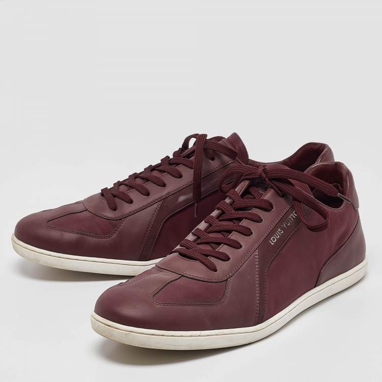 Pre Owned Louis Vuitton Burgundy Leather Victoire Lace Up Sneakers Size 44