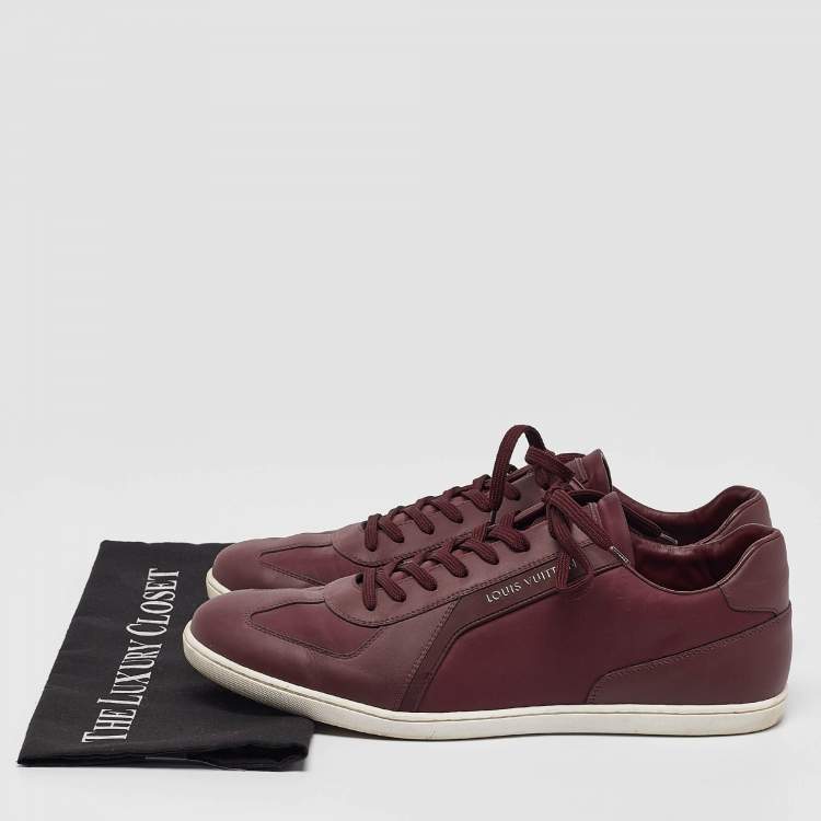 Pre Owned Louis Vuitton Burgundy Leather Victoire Lace Up Sneakers Size 44
