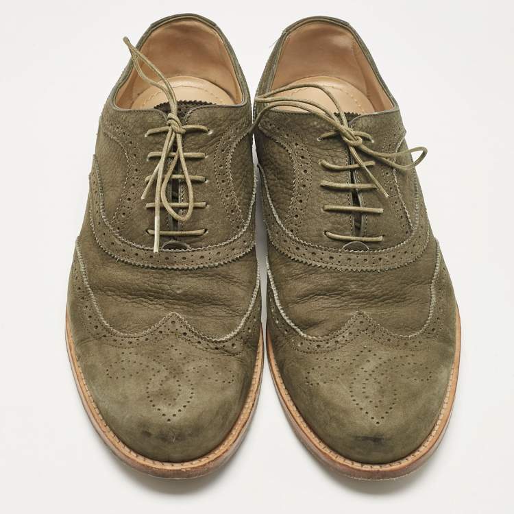 Pre Owned Louis Vuitton Green Nubuck Leather Lace Up Oxford Size 42