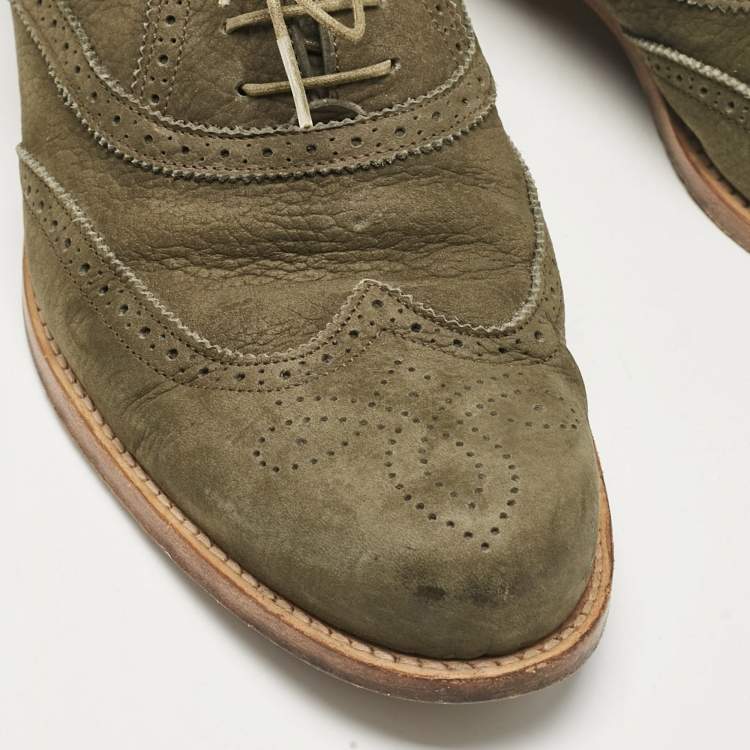 Pre Owned Louis Vuitton Green Nubuck Leather Lace Up Oxford Size 42