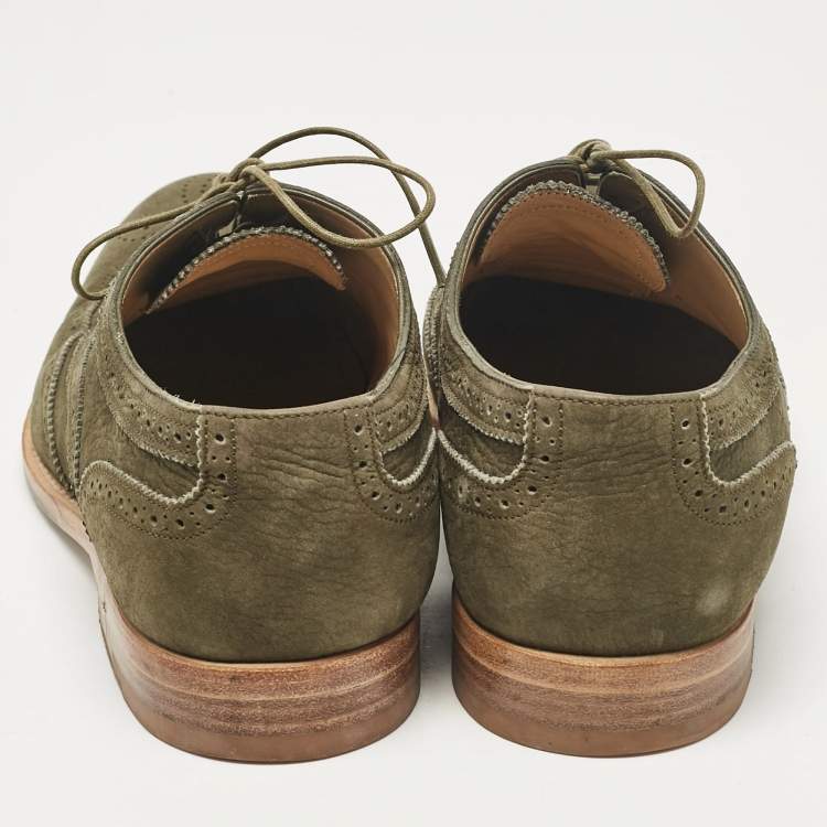 Pre Owned Louis Vuitton Green Nubuck Leather Lace Up Oxford Size 42