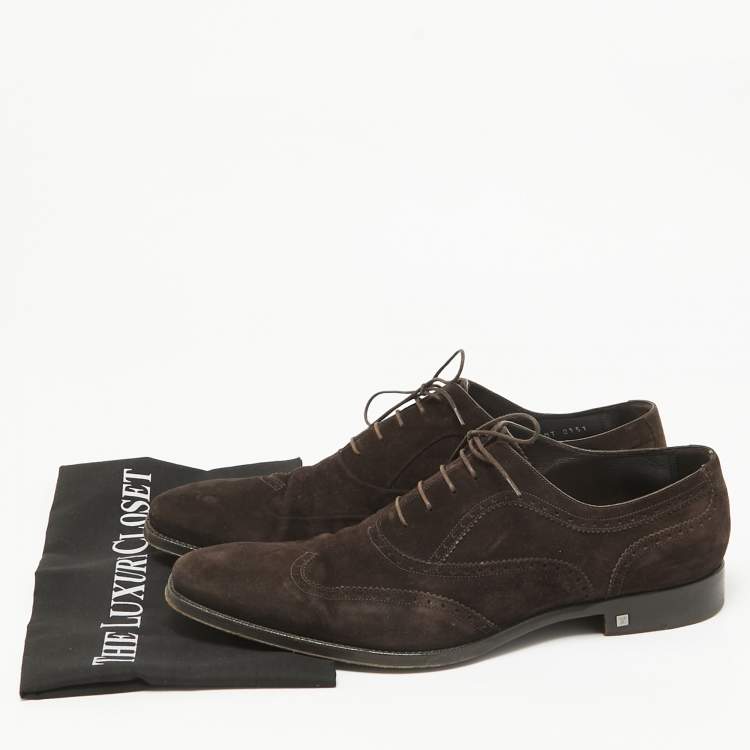 Pre Owned Louis Vuitton Brown Suede Lace Up Oxfords Size 42.5