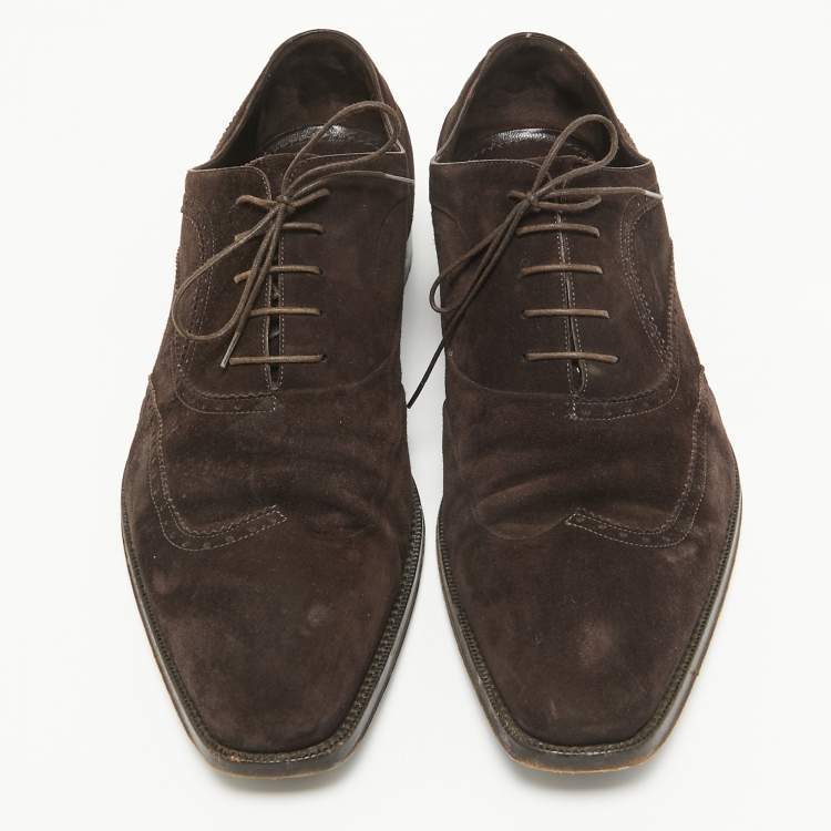 Pre Owned Louis Vuitton Brown Suede Lace Up Oxfords Size 42.5