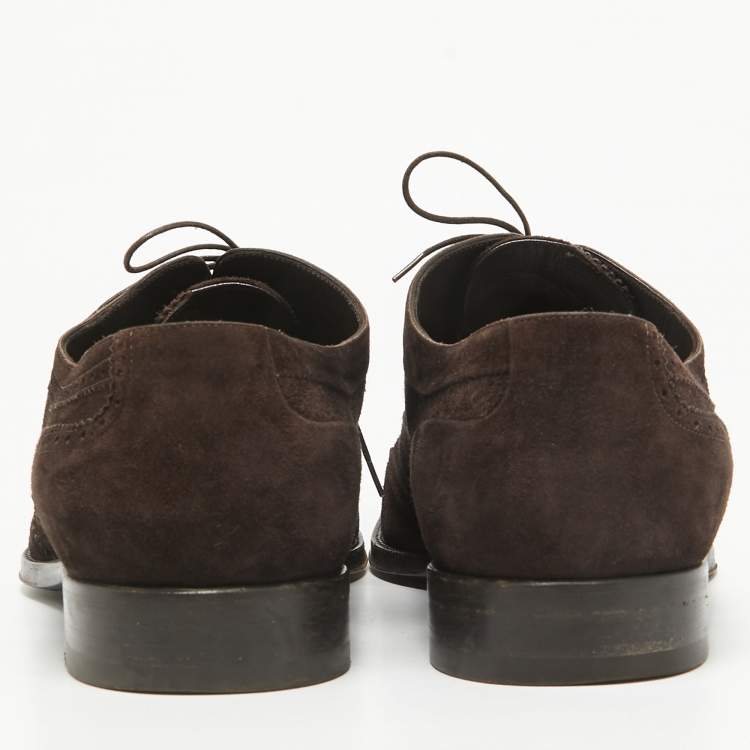 Pre Owned Louis Vuitton Brown Suede Lace Up Oxfords Size 42.5