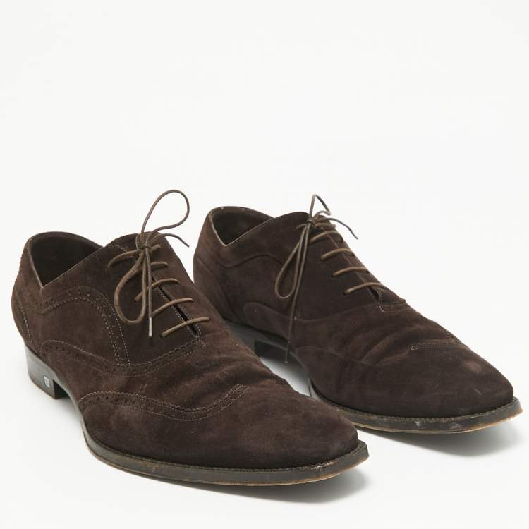 Pre Owned Louis Vuitton Brown Suede Lace Up Oxfords Size 42.5