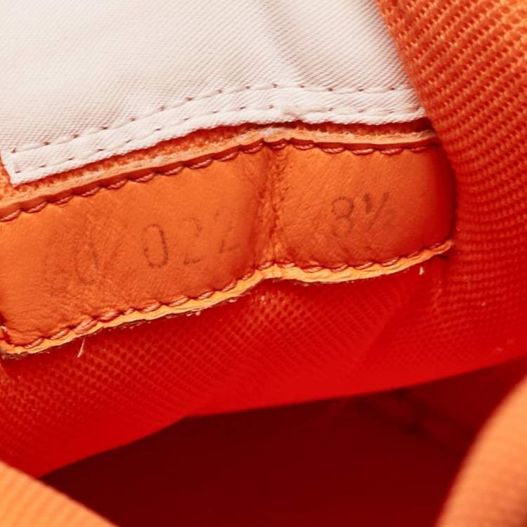Pre Owned Louis Vuitton Orange Monogram Denim and Leather LV Trainer Sneakers Size 42.5