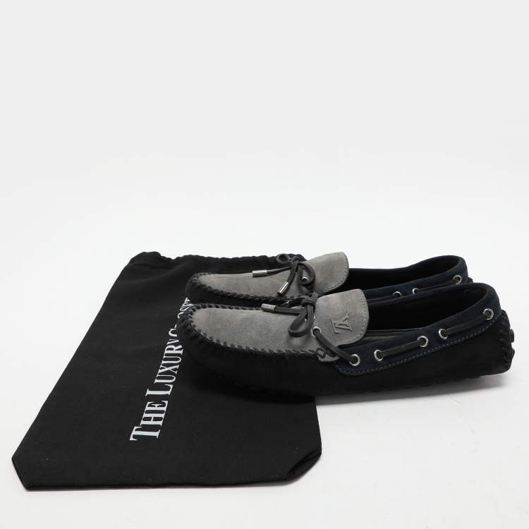 Pre Owned Louis Vuitton Tricolor Suede Bow Slip On Loafers Size 43.5