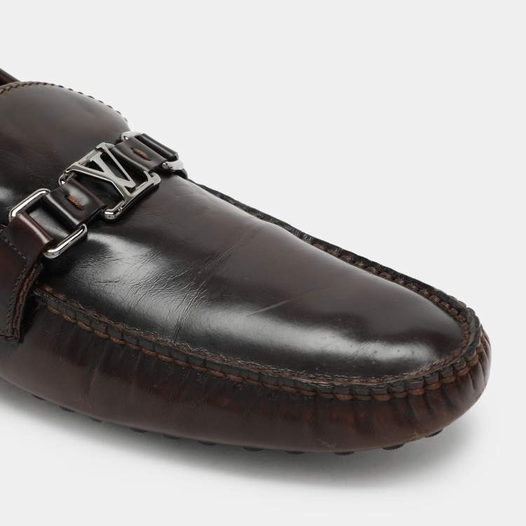 Pre Owned Louis Vuitton Brown Leather Hockenheim Loafers Size 44