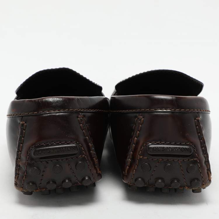 Pre Owned Louis Vuitton Brown Leather Hockenheim Loafers Size 44