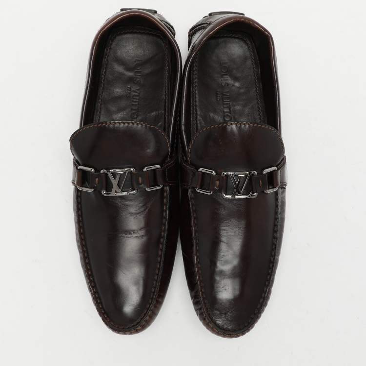 Pre Owned Louis Vuitton Brown Leather Hockenheim Loafers Size 44