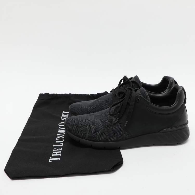 Pre Owned Louis Vuitton Black/Blue Damier Cobalt Neoprene and Suede Fastlane Low Top Sneakers Size 42