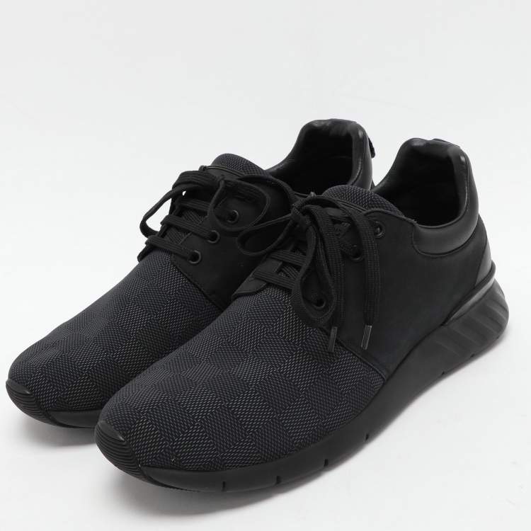 Pre Owned Louis Vuitton Black/Blue Damier Cobalt Neoprene and Suede Fastlane Low Top Sneakers Size 42