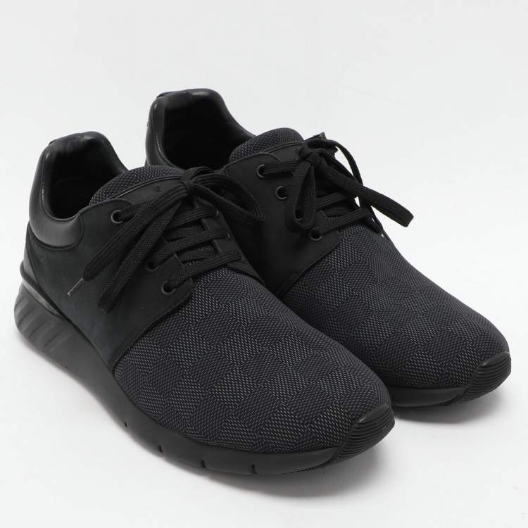 Pre Owned Louis Vuitton Black/Blue Damier Cobalt Neoprene and Suede Fastlane Low Top Sneakers Size 42