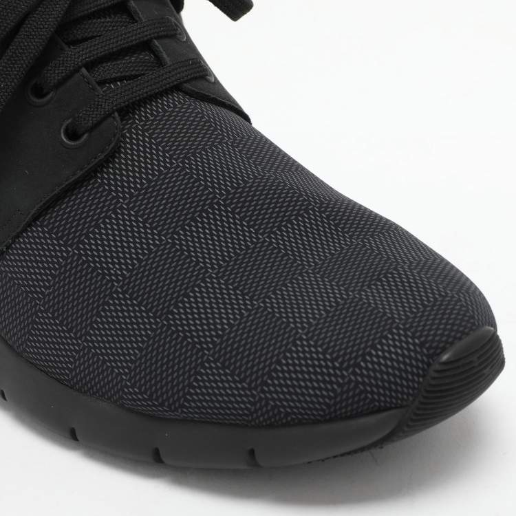 Pre Owned Louis Vuitton Black/Blue Damier Cobalt Neoprene and Suede Fastlane Low Top Sneakers Size 42