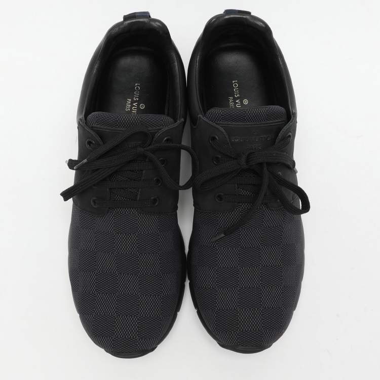 Pre Owned Louis Vuitton Black/Blue Damier Cobalt Neoprene and Suede Fastlane Low Top Sneakers Size 42