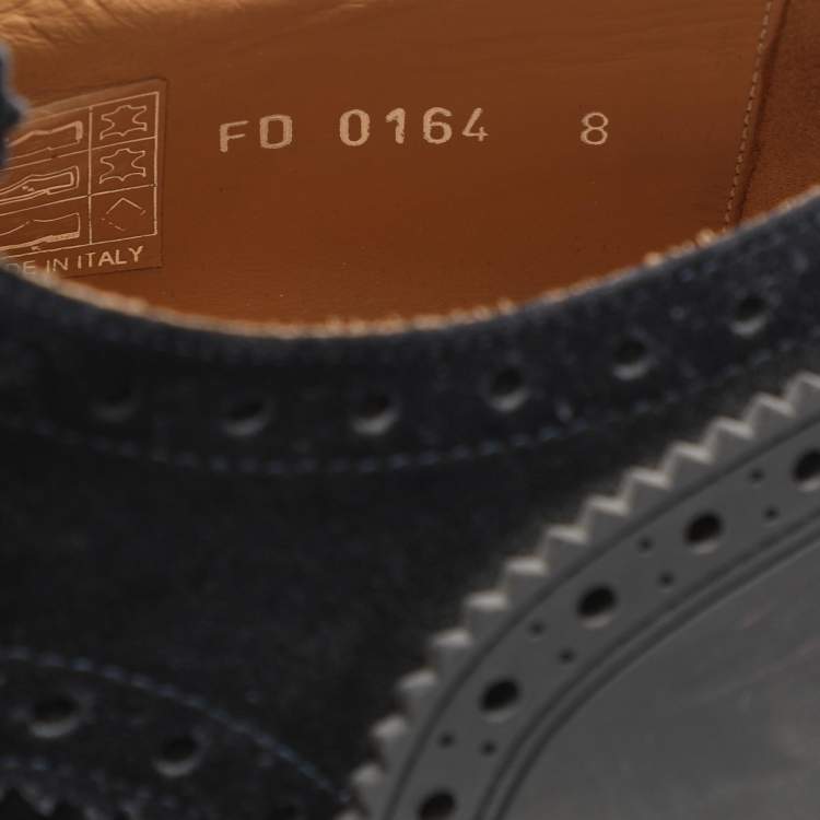 Pre Owned Louis Vuitton Navy Blue Brogue Suede Lace Up Derby Size 42