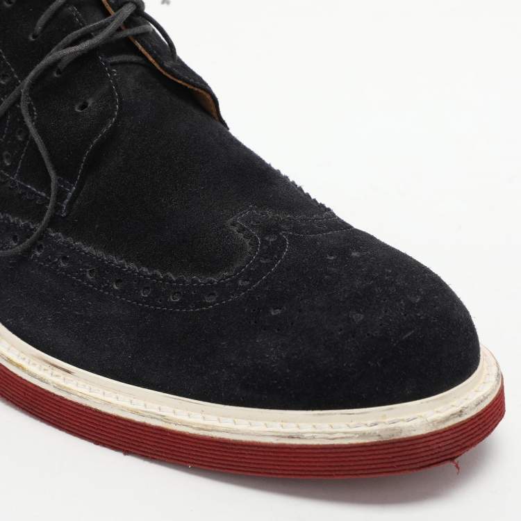 Pre Owned Louis Vuitton Navy Blue Brogue Suede Lace Up Derby Size 42